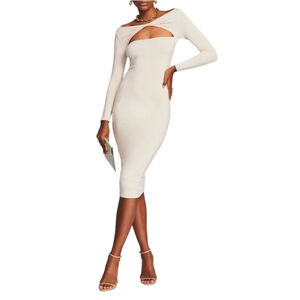 SER.O.YA Cutout Bodycon Modal Pencil Irene Dress Beige Sz L NWOT